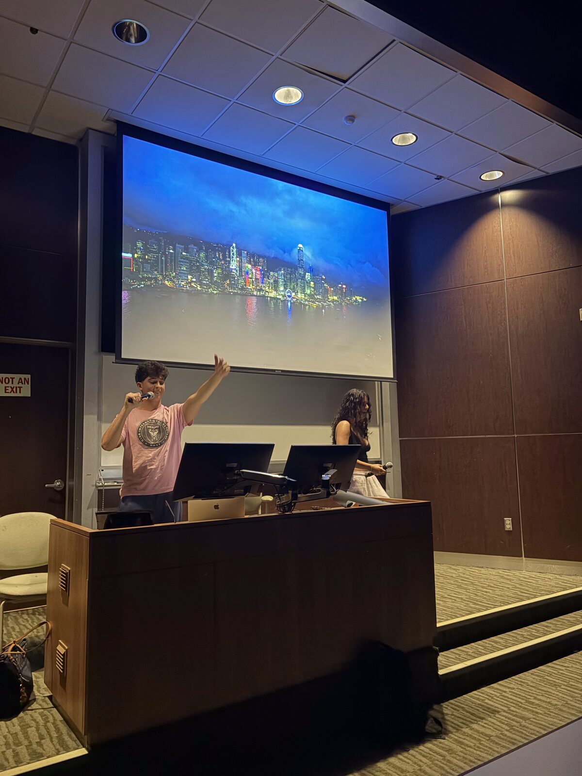 A brother presenting in a lecture hall